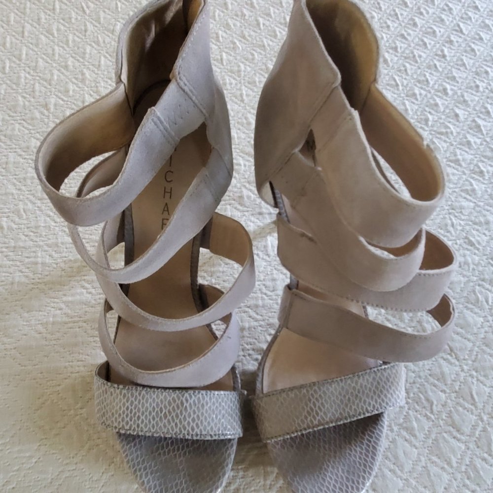 Michael "Sydney" Tan Suede Leather Women's Strappy High Heels Size 8.5M Zipper